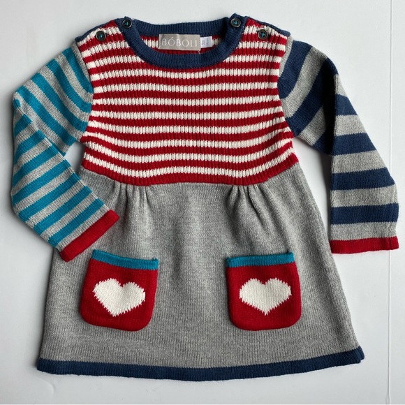 Girl's Dress size 9 Months Boboli Striped Sweater  worn once Colorful Red Blue - Picture 1 of 10